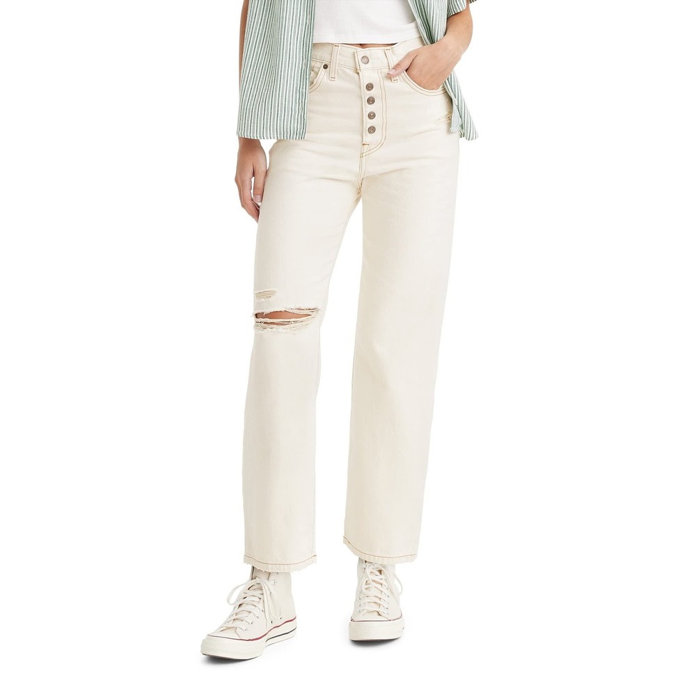 NWT Levi's‎ Snap Ribcage Straight Ankle Jeans White Destructed 32x27
